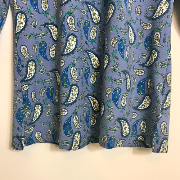 Belle by Kim Gravel TripleLuxe Knit Top Blue Paisley Tunic Keyhole Neck - Picture 2 of 12